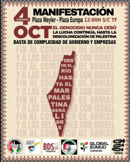 Santa Cruz de Tenerife se suma este domingo a la movilización global en solidaridad con Palestina